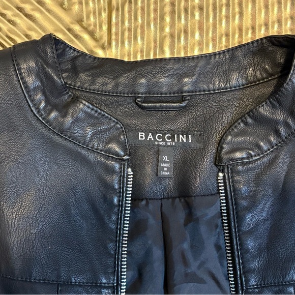 Baccini Black Faux Leather Jacket with Silver Accents Peplum bottom - Picture 9 of 9